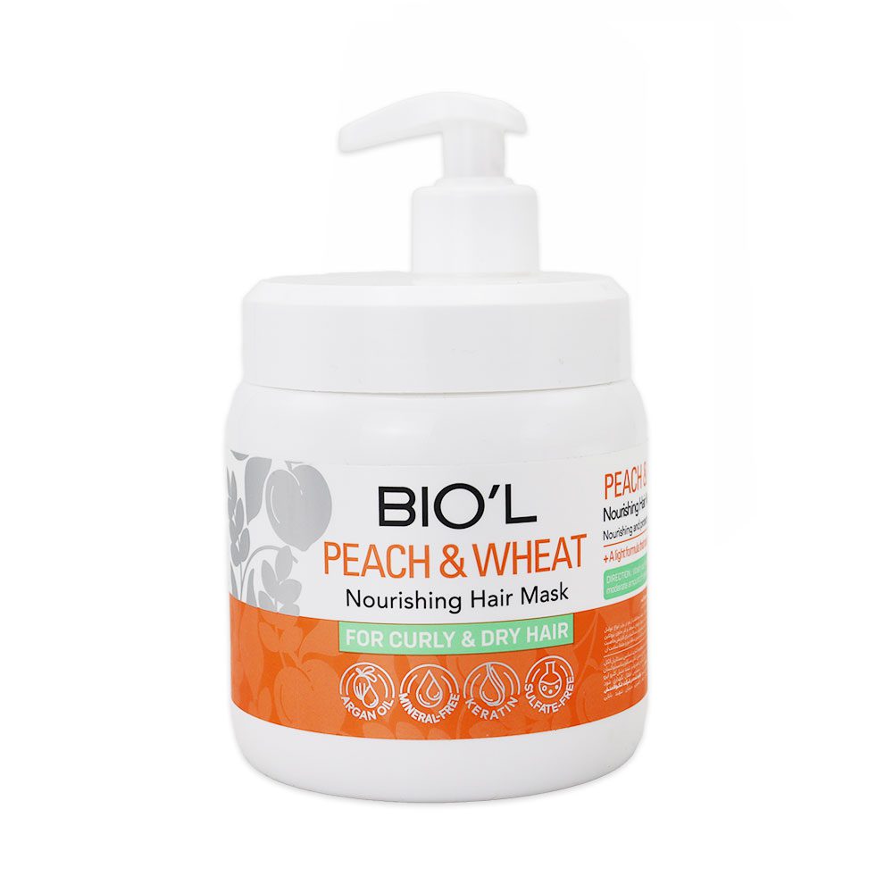 Biol Peach And Wheat Germ For Curly And Dry Hair Mask 500ml ماسک مو هلو و جوانه گندم بیول