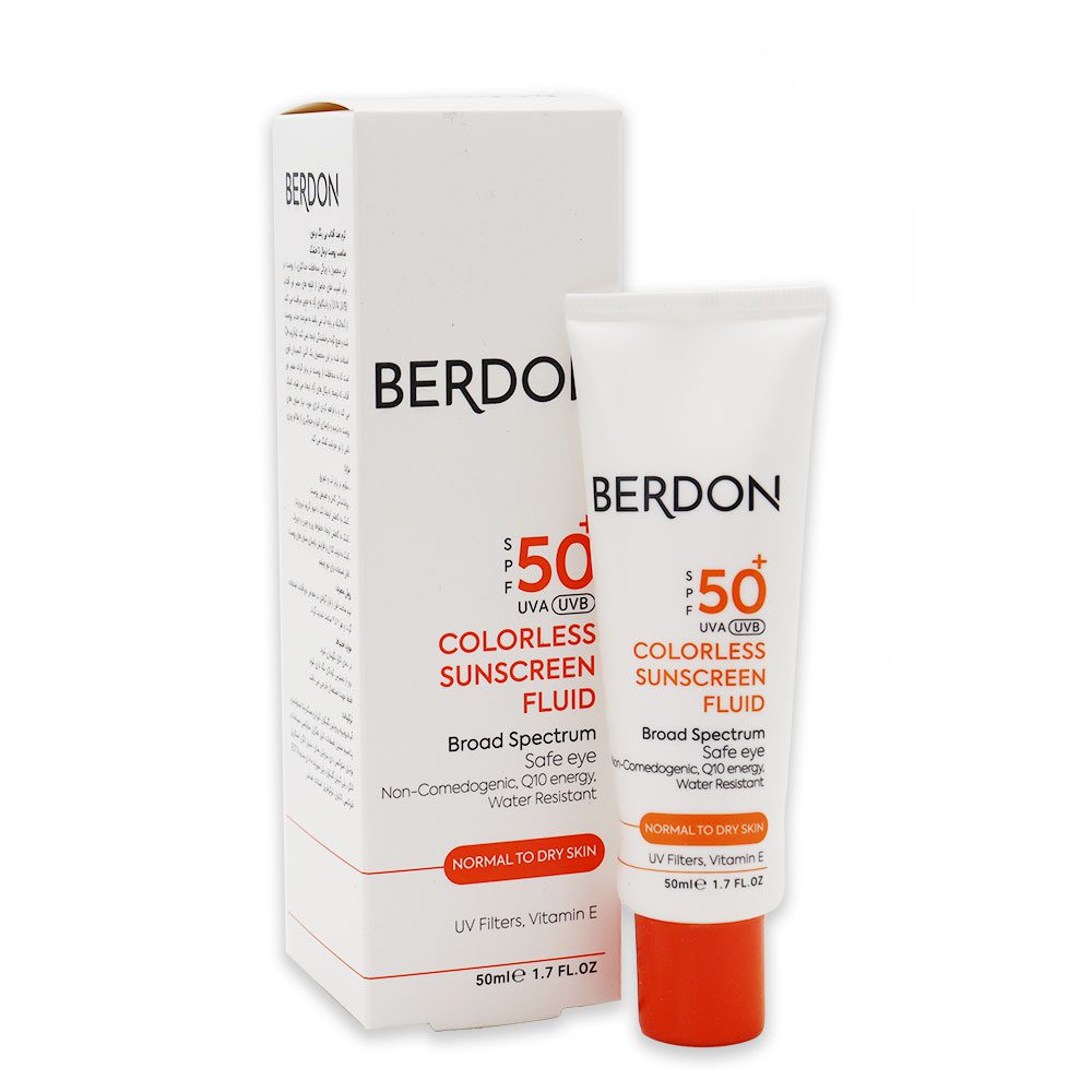 Colorless Sunscreen Fluid For Dry Skin Berdon فلویید ضد آفتاب پوست خشک بردون