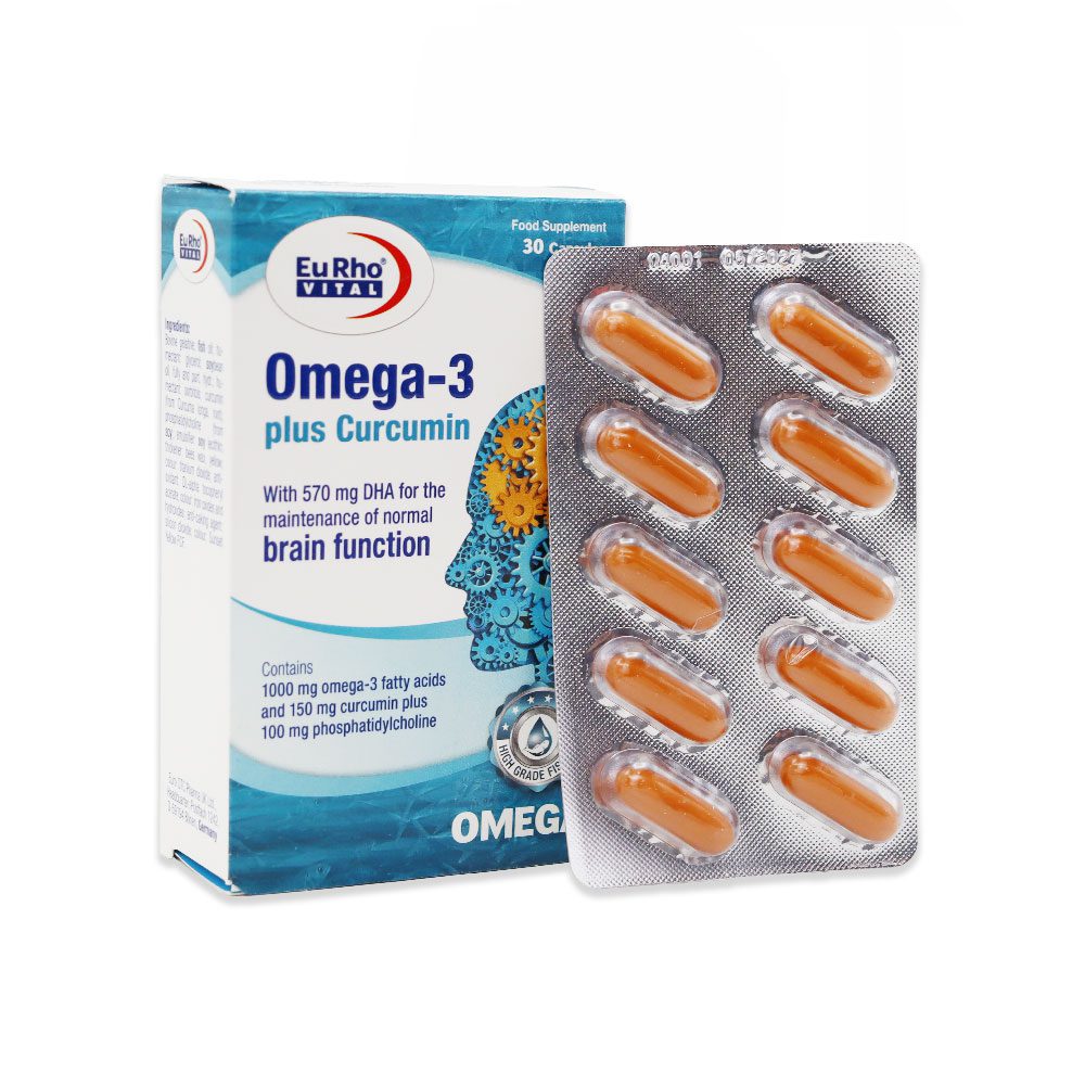 Eurho Vital Omega 3 Plus Curcumin کپسول امگا 3 پلاس کورکومین یوروویتال