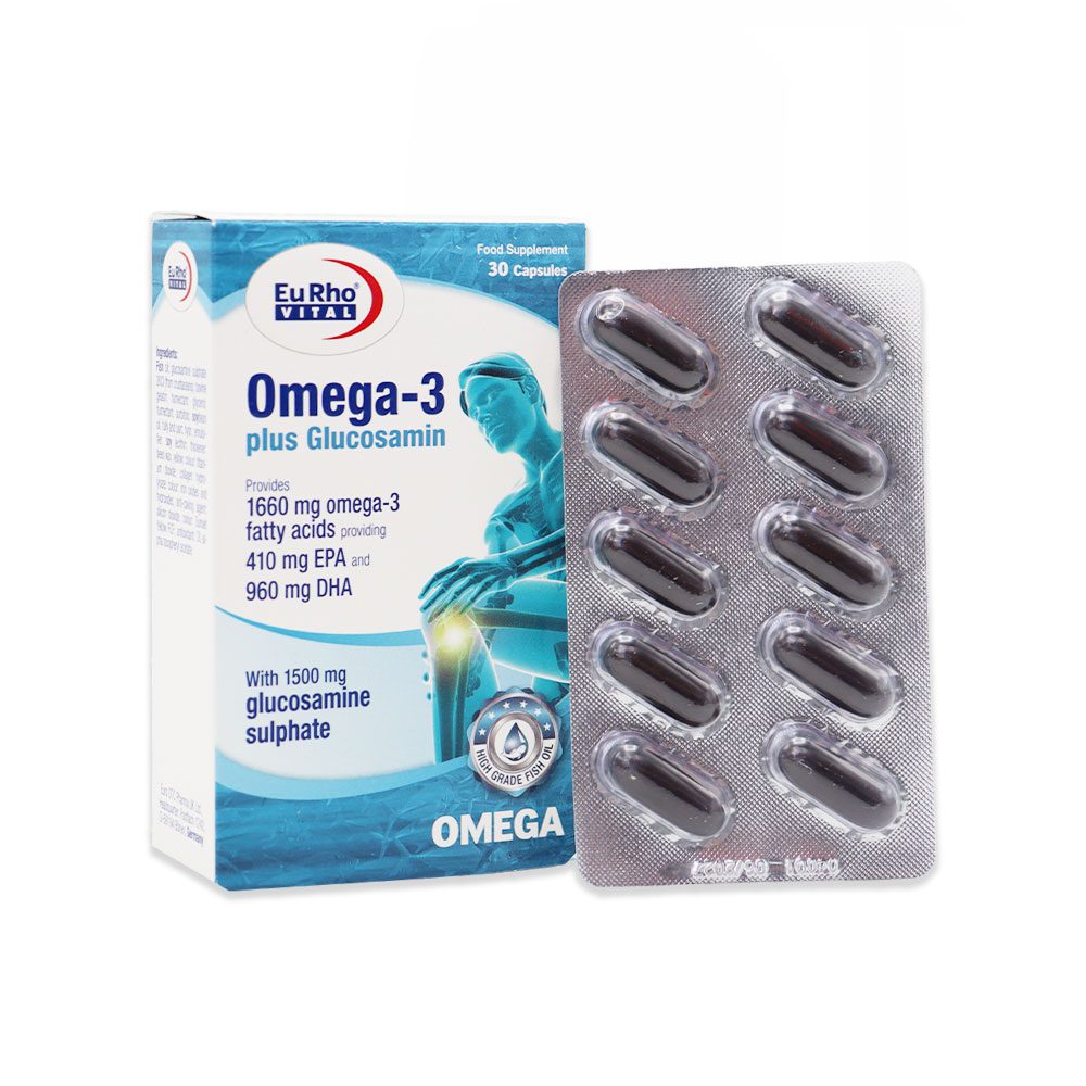 Eurho vital Omega3 plus Glucosamin کپسول امگا3 پلاس گلوکز آمین یوروویتال