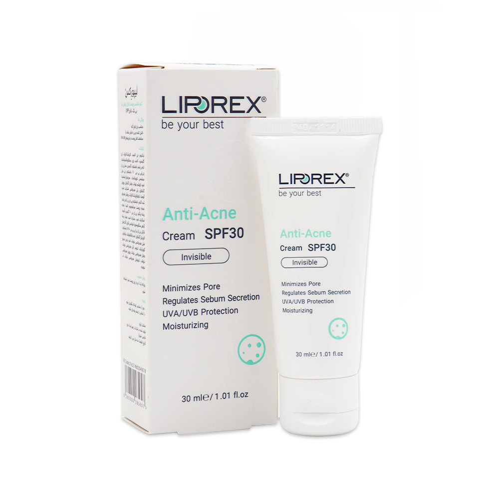 Liporex Anti Acne Cream SPF30 Invisible کرم ضد جوش بی رنگ SPF30 لیپورکس